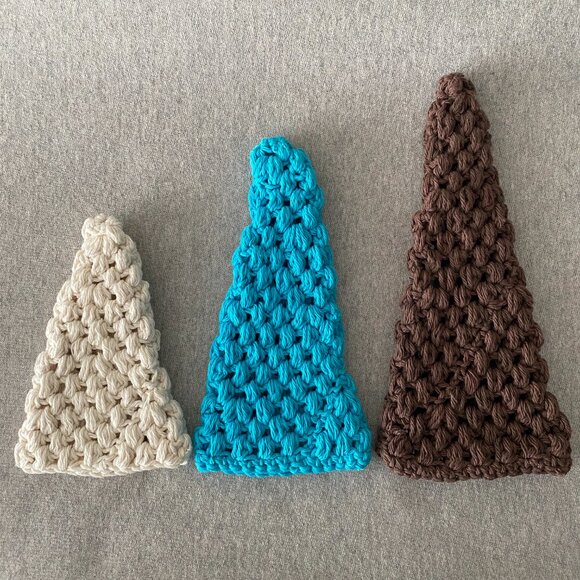 Handmade Crochet White Blue Brown Holiday Christmas Tree Covers Decor Set of 3 - Picture 2 of 8